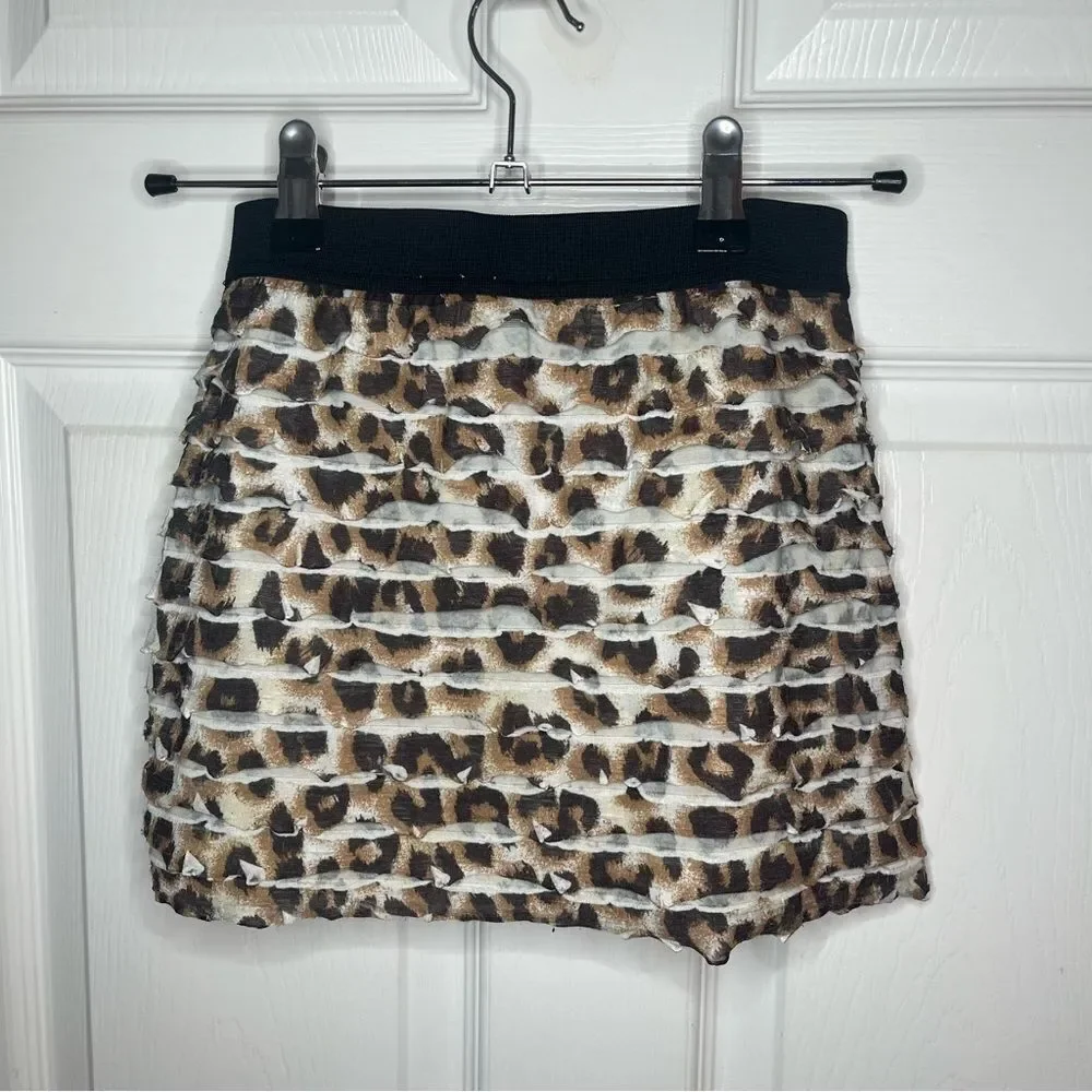 Justice Leopard Print Tiered Ruffle Skort Mini Skirt Black Brown Girls 7